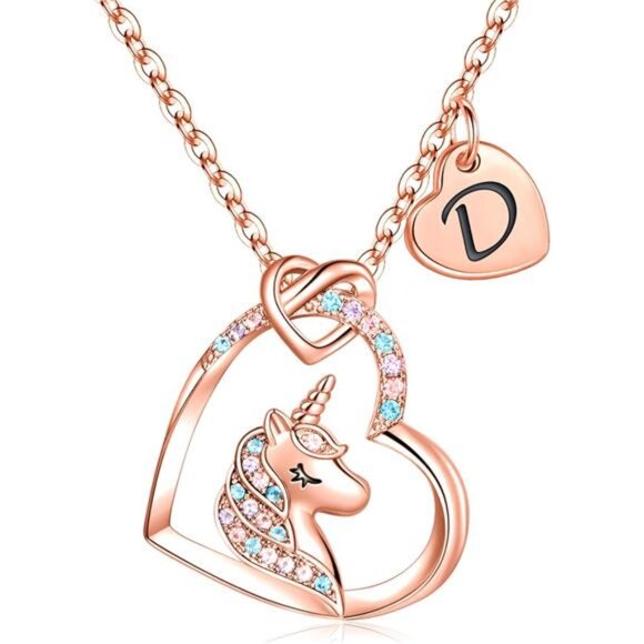 Unicorn Necklace Gifts for Girls Rose Gold D